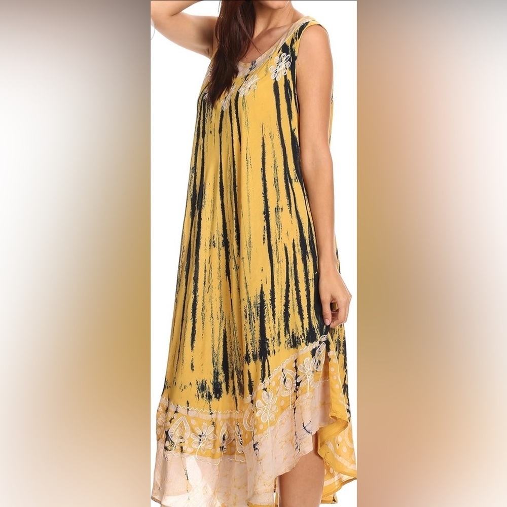 Sakkas Yellow Alexis Embroidered Long Sleeveless Floral Caftan - Picture 4 of 11